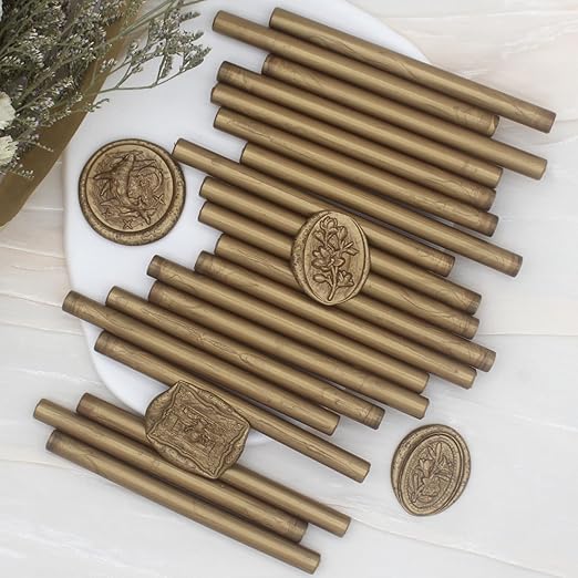 52pcs Antique Gold Wax Sealing Sticks, Andotopee Glue Gun Adhesive Seal Sticks for Stamp Seals, Premium Sealing Wax for Envelope Seals Wedding Invitation Craft Adhesive, Great Gift Ideas (Mini Size)
