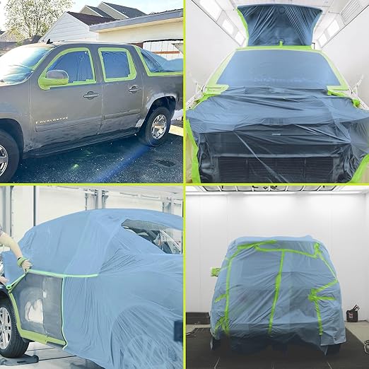Pre-Taped Masking Film for Painting - 22" x 66' Painters Plastic Sheeting with Automotive Paint Tape and Drape for Covering Cars, Walls, Windows and Furniture Protection (2 Rolls)