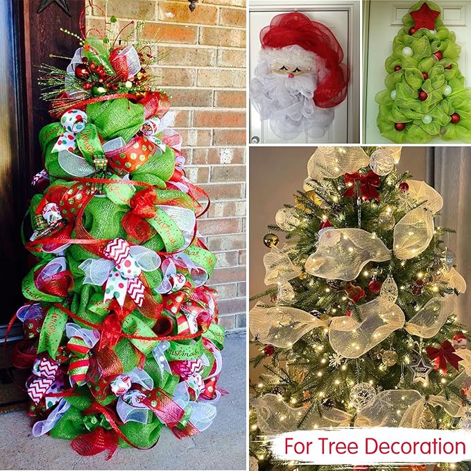 TONIFUL 2 Rolls 10 Inch Sage Green Decorative Mesh Ribbbon Rolls, Fabric Mesh with Foil for Wreath Supplies, Front Door Wreath Crafts Tree Decor Christmas NewYears Halloween Decoration (10 yds/roll)