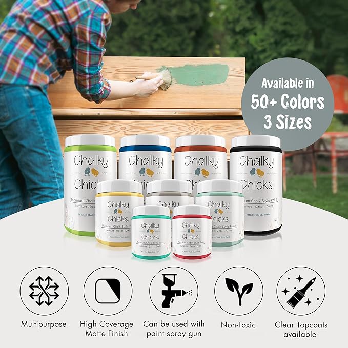 Chalky Chicks All-in-One Chalk Paint for Furniture or Cabinet - 32 Fl Oz - Matte Finish Sea Glass (Light Blue) for Metal, Wood Furniture Paint - No Sanding All-in-One for Home Decor & Crafts, USA Made