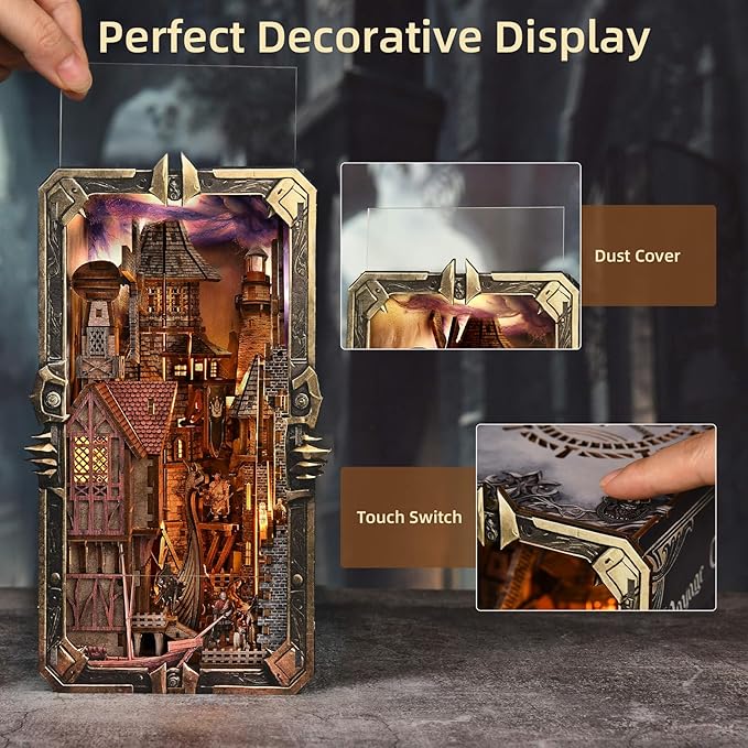 Book Nook Kit - DIY Miniature House Dollhouse Kit for Adults and Teens, Medieval Fantasy Viking Theme Bookshelf Decor 3D Wooden Puzzle Bookend, Gifts for Family, Friends (Voyage Through The Storm)