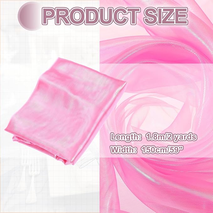 MECCANIXITY Iridescent Sheer Organza Fabric, 2 Yards x 59 Inches Solid Laser Holographic Shiny Fabric Organza Cloth for Wedding, Curtains, Costume, Photo Background, Rose Red