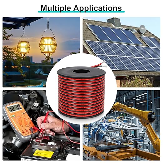 22 Gauge 2 Conductor PVC Tinned Copper Electrical Wire, 32.8FT/10M Red and Black Double Parallel Wire,0.3mm²，for DIY Projects, Home Electrical, Power Wiring,Car Speaker Wire, LED Wires.