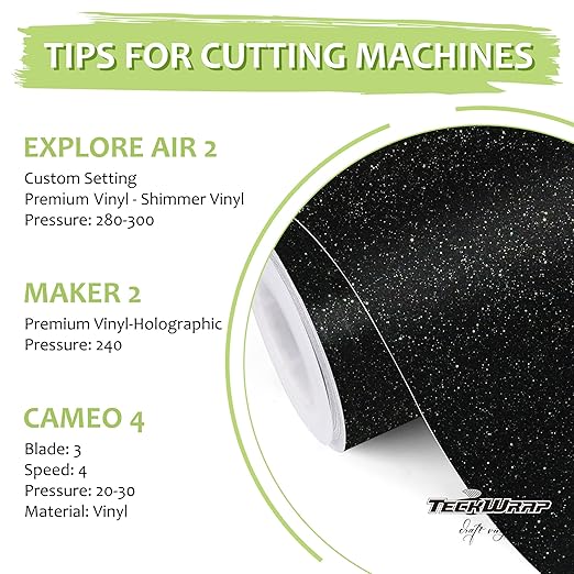 TECKWRAP Black Glitter Vinyl Permanent – Shimmer Vinyl Adhesive Vinyl Roll 1ft x 5ft, Glitter Black Vinyl for DIY Crafts Designs