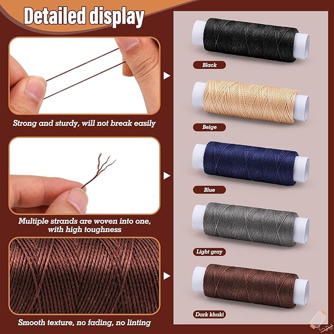 0.8 mm 54 Yards Round Waxed Thread, Leather Thread Wax String for Sewing, Stitching, Bookbinding, Bracelet, Braiding (Beige)
