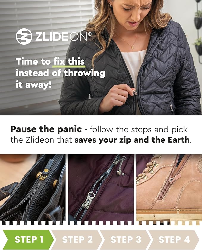 ZlideOn Zipper Pull Replacement - Black, Normal Multipack (4 Pieces) - Instant Zipper Replacement Slider for Narrow Zippers