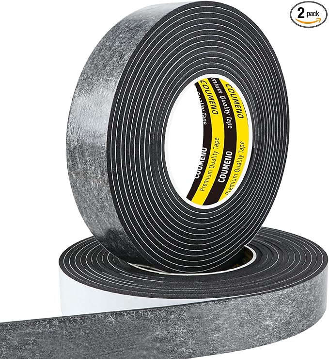 2 Pack EVA Single-Sided Adhesive Foam Tape 1.2inx16.4FT Single-Sided Sealing Strip Foam Pad Sponge Tape Window Weatherproof, Self-Adhesive Insulation Sealing Tape Black
