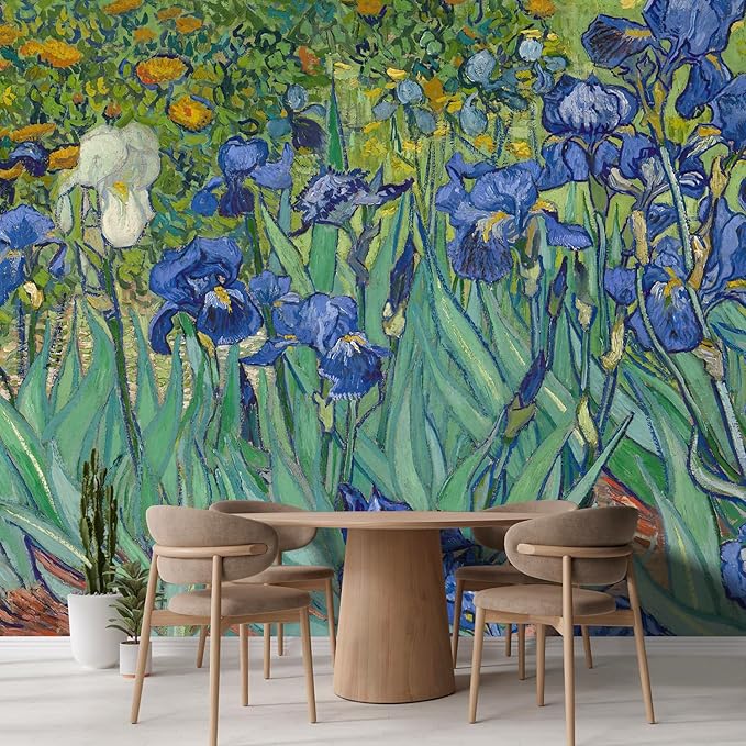wall26 Irises by Vincent Van Gogh Dutch Impressionism 20th Century Artist Peel and Stick Large Wall Mural, Removable Wallpaper, Home Decor - 108x144 inches