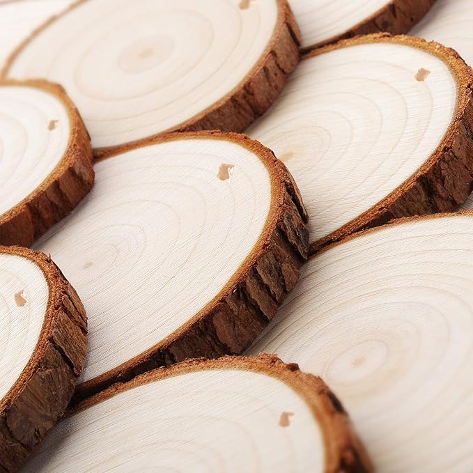 Fuyit Wood Slices 30 Pcs 2.0-2.4 Inches Craft Wood kit Unfinished Predrilled Tree Slices with Hole, Wooden Circles for Arts and Crafts Christmas Ornaments DIY Crafts