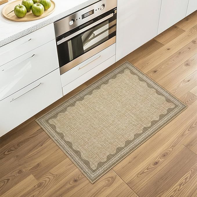 Scalloped Rug 2x3 Rugs for Entryway, Digital Print Solid Jute Rugs Small Area Rug Non Slip Scalloped Bath Mat, Washable Front Door Mat Entrance,Soft Girls Carpet Dorm for Bedroom Kitchen