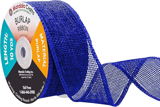 Mandala Crafts Royal Blue Burlap Ribbon 1.5 Inches Wide Jute Ribbons for Crafts - 20 Yds Roll Rustic Burlap Wrap Trim Ribbons for Wreaths Bows Wedding Party Decoration