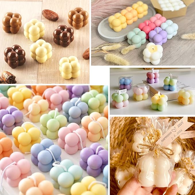 JDH 3D Bubble Candle Silicone Molds 15 Cavity Cube Silicone Candle Molds Soap Mold for Candle Making,Soap Making Bubble Cake Mold Baking Mousse Cake Dessert Jelly Ice Cream