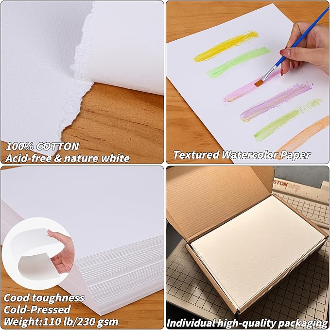 150 Sheets Cotton Watercolor Paper Bulk -230GSM Art Paper-8.5 x 11 inch Painting & Craft Paper, Finger Paints, Watercolor, Tempera, Drawing, Art Room & Home School Crafts