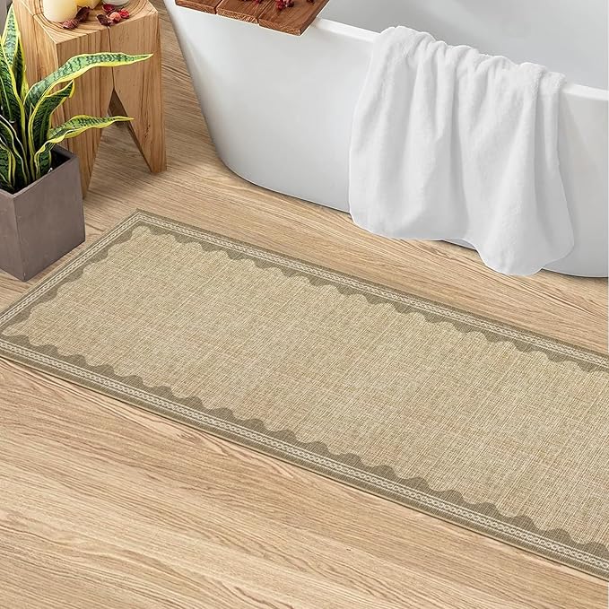 Scalloped Rug 2x6 Runners for Hallways, Digital Solid Jute Runner Rug Non Slip Scalloped Bath Runner, Washable Rugs for Bedroom Girls, Rugs for Kitchen Floor Soft Dorm Nursery Carpet