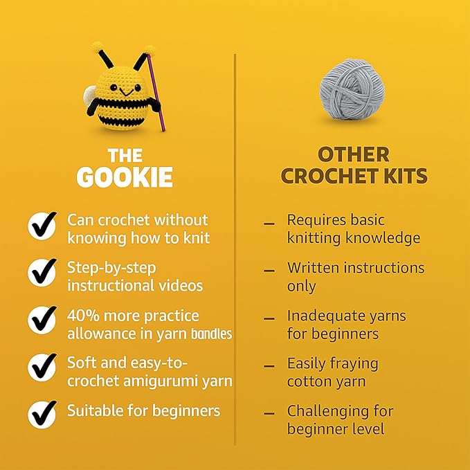 THE GOOKIE Amigurumi Crochet Kit for Beginners – DIY Crochet Kit with Yarn, Hook, Eyes & Stuffing – Easy Starter Set with Video Tutorials – Cute Plush Toy Craft Gift for Kids, Teens & Adults (Panda)