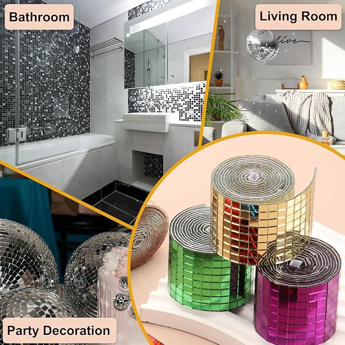 PATIKIL 5x5mm Self Adhesive Mirrors Mosaic Tiles, 10000 Pcs Square Mini Glass Mosaic Disco Tile Sticker for DIY Craft Disco Ball Party Decoration, Silver Tone