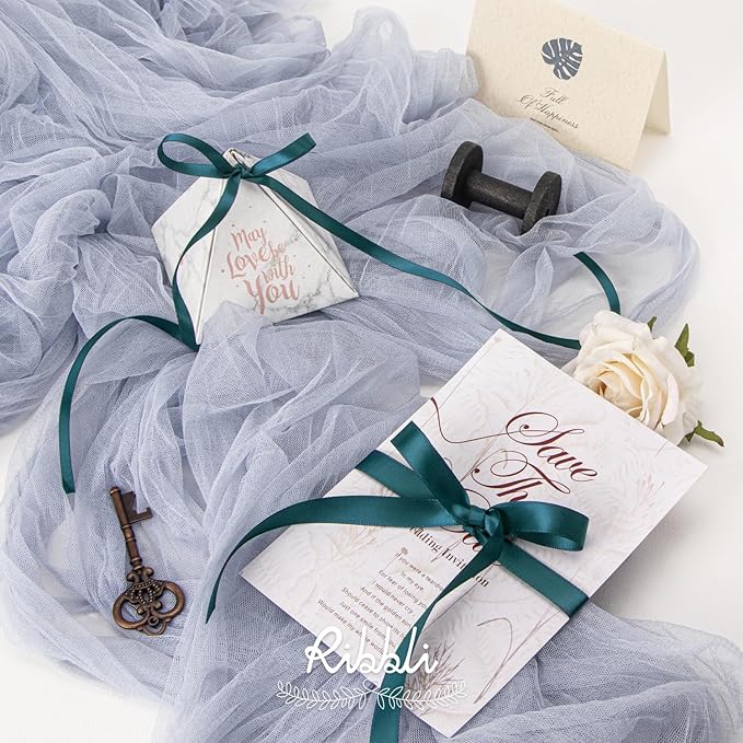 Ribbli Teal Satin Ribbon,Double Faced Satin 1/4 inch x Continuous 50 Yards,Teal Ribbon Use for Bows Bouquet,Gift Wrapping,Wedding Decoration,Floral Arrangement