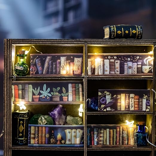 Magician’s Bookcase PET Tapes – 6 Rolls of Fantasy Embroidery-Style Bookcase Designs with Clip, for Scrapbook, Journal, Junk Journal, Planner and DIY Decor