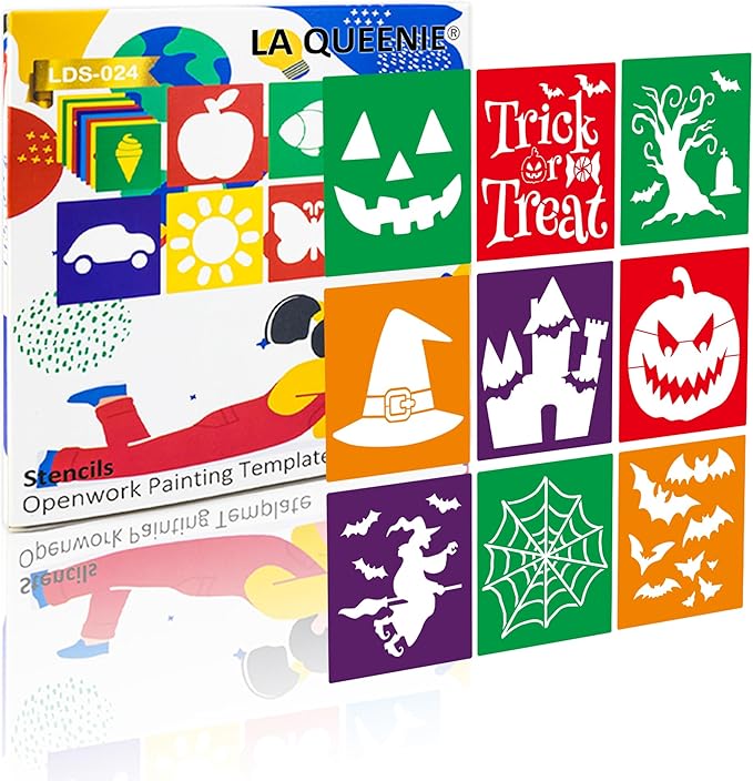 24 Pieces for Kids,Large Drawing Chalk,8 Inches Washable Shape Template Kit for Kids Crafts,Painting Drawing,School Projects (Halloween, 8 inch)