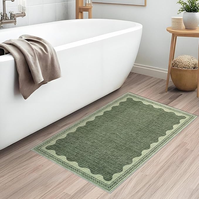 Scalloped Rug 2x3 Rugs for Entryway, Solid Grey Rug Small Area Rug Non Slip Scalloped Bath Mat, Washable Rugs Front Door Mat Indoor Entrance,Soft Girls Nursery Dorm Carpet for Bedroom Kitchen