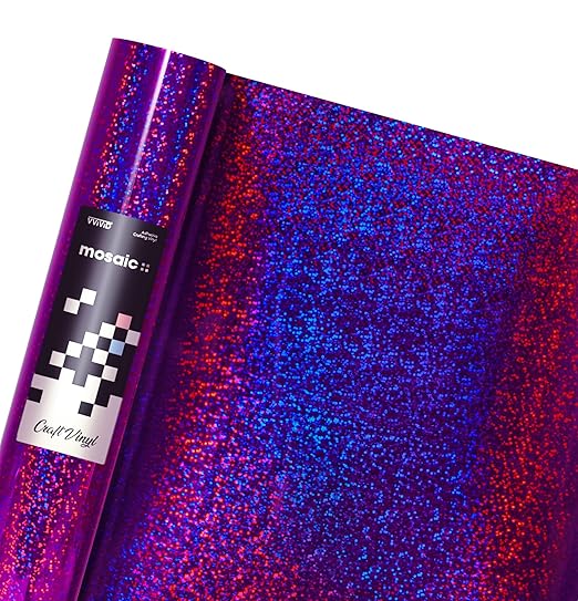 VViViD Mosaic+ Glitter Holographic Crafting Vinyl, 3ft x 1ft, 7 Color Bundle, with Transfer Paper