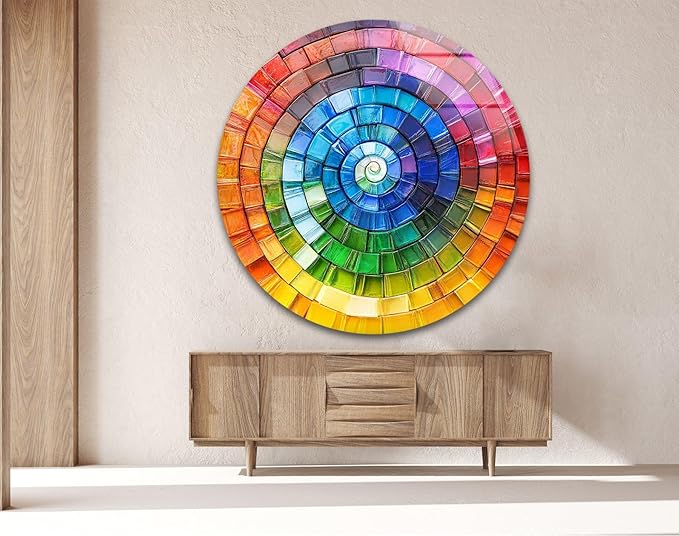 My Photostation.com 39,4''(100cm) Diameter Radiant Spiral Spectrum Round Glass Wall Art Tempered Glass Printing Wall Decor Large Wall Art Wall Hangings
