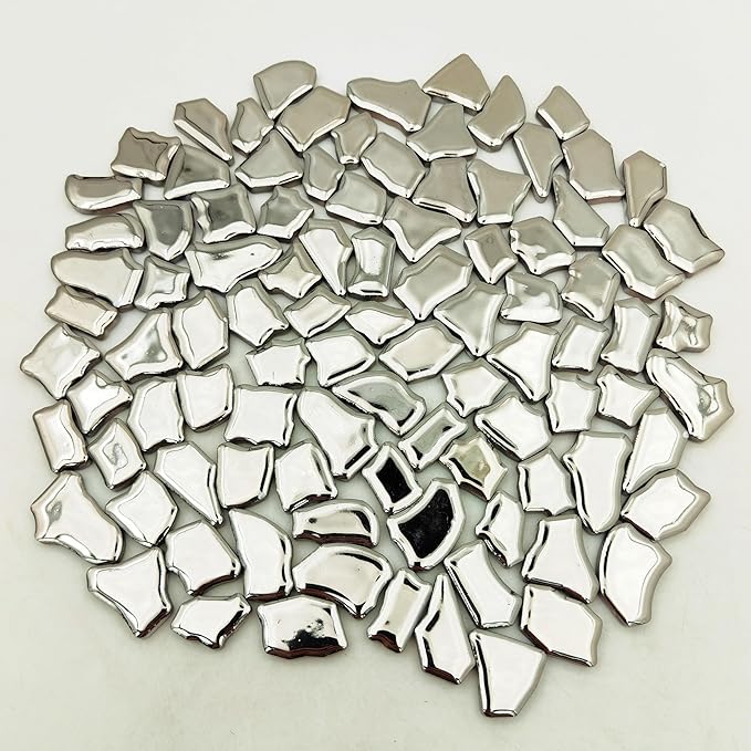 0.78"-1.57" Irregular Ceramics Mosaic Tiles,1.1LB Mosaic Pieces Stones for Home Decoration DIY Craft Plates Flowerpots Vases Cups Mosaic Making Supplies (Sliver)