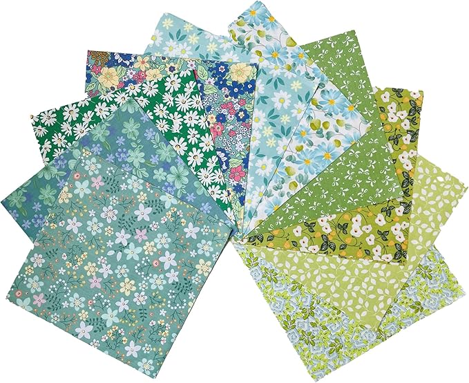 HANPATQUI 50PCS 12 x 12 inch Green Printed 100% Cotton Fat Quarters Fabric for Sewing and Quilting Bundles Precut Fabric Square for DIY Craft Patchwork