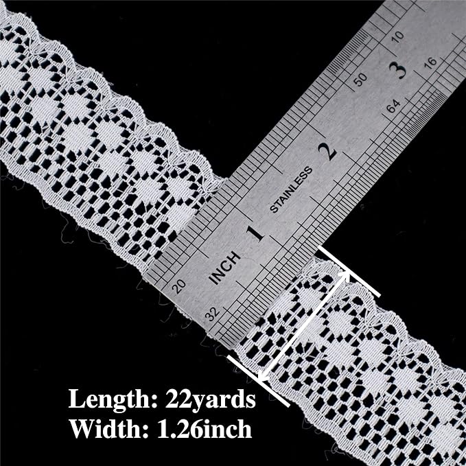 White Lace Ribbon Sewing Eyelet Lace Trim for Crafts Bridal Wedding Decorations, Bouquet and Gift Packaging (1.26Inch, 22 Yards)