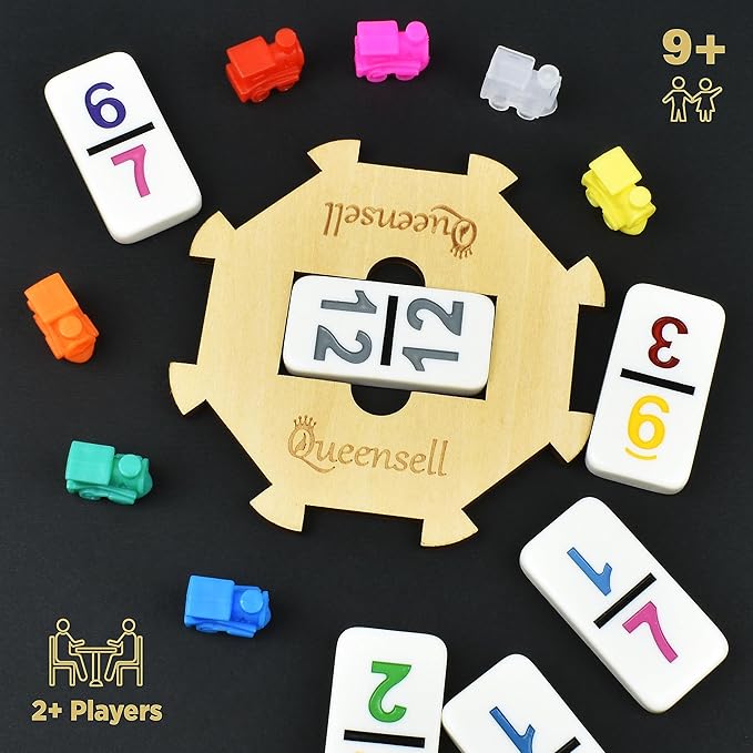 Queensell Mexican Train Dominoes Set with Numbers, Double 12 Dominoes Sets for Adults, Mexican Domino Train for Adults and Family - Domino Sets 91 Tiles with Aluminum Case