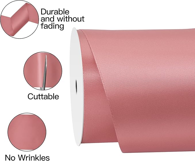 Dusty Pink Satin Ribbon 4 Inch X 15 Yards Solid Color Double Faced Ribbons Perfect for Crafts Wedding Decor Bow Making Arts Sewing and More