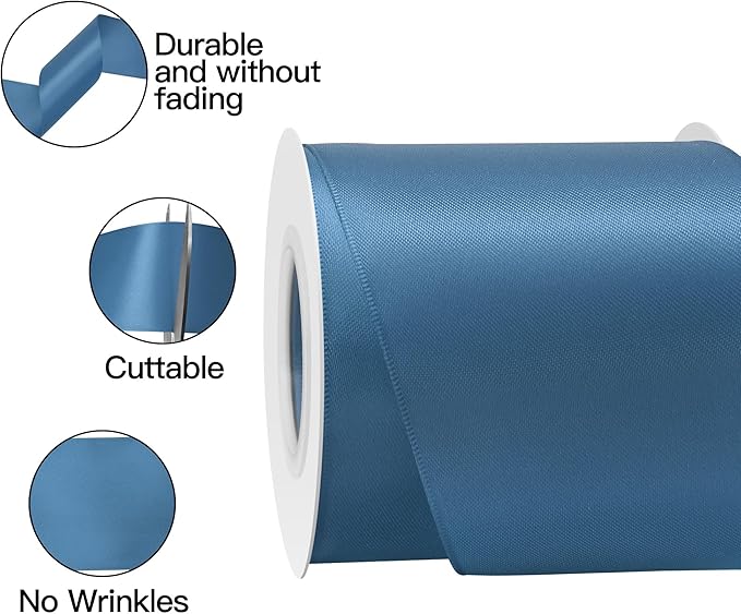 Blue Smoke Satin Ribbon 3 Inch X 15 Yards Solid Color Double Faced Ribbons Perfect for Crafts Wedding Decor Bow Making Arts Sewing and More