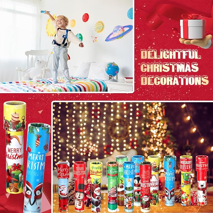 Poen 36 Pcs Christmas Classic Kaleidoscopes Toy Bulk Educational Kaleidoscope Kit Old Fashioned Kaleidoscope Party Favors Vintage Return Gifts for Xmas Bag Fillers Prizes Bag Fillers