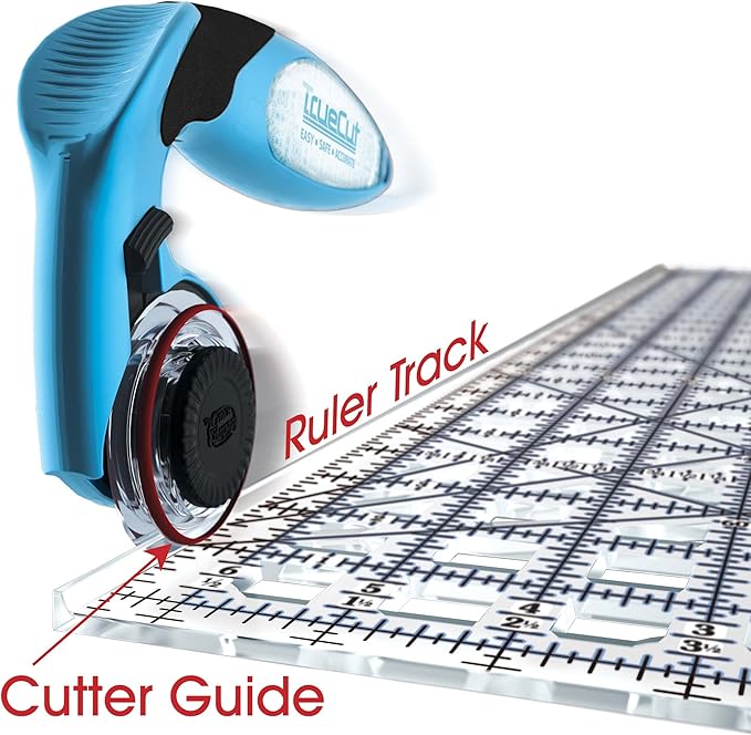 TrueCut Rectangle 3" x 18" Quilting Ruler with Track and Guide for Straight Cuts - Innovative Quilting and Sewing Ruler for Accurate Fabric Cuts with 1/8th Measurements