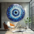 My Photostation.com 15.8''(40cm) Diameter Blue Mosaic Evil Eye Round Glass Wall Art Tempered Glass Printing Wall Decor Large Wall Art Wall Hangings