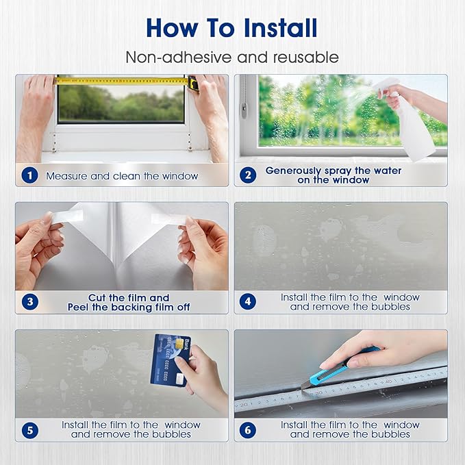 Borsky Frosted Glass Window Film - Static Cling, 96% UV Blocking Non-Adhesive Privacy Window Film, Removable Window Cling with Day & Night Privacy for Bathroom Home Office, 17.5 x 157.4 Inches, Pure