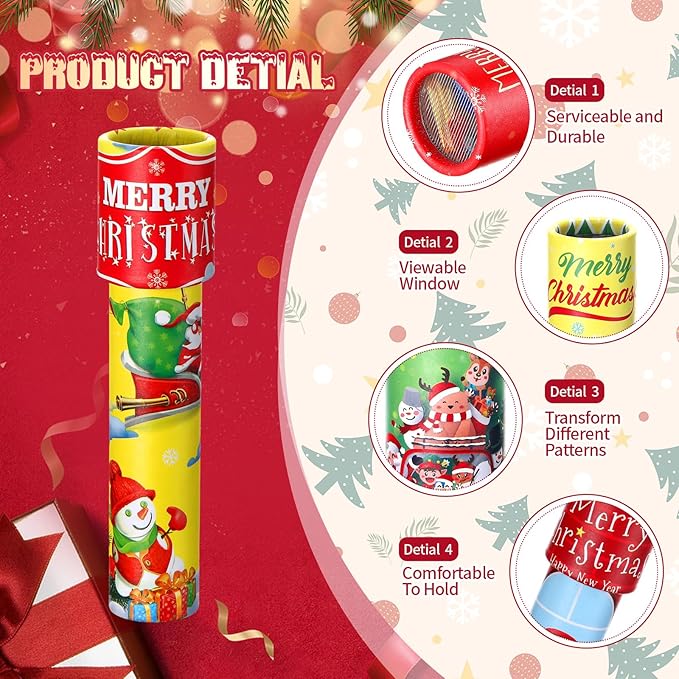 Poen 36 Pcs Christmas Classic Kaleidoscopes Toy Bulk Educational Kaleidoscope Kit Old Fashioned Kaleidoscope Party Favors Vintage Return Gifts for Xmas Bag Fillers Prizes Bag Fillers