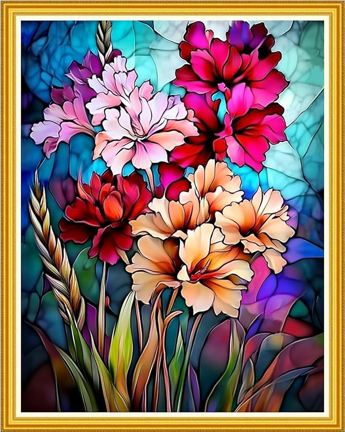 Hopeart Stamped Cross Stitch Kits for Beginner Embroidery Kits for Beginners Adults DIY 11CT Cross Stitch Patterns Needlepoint Kits Crossstitching Kits-Colorful Flowers 16x20 inch