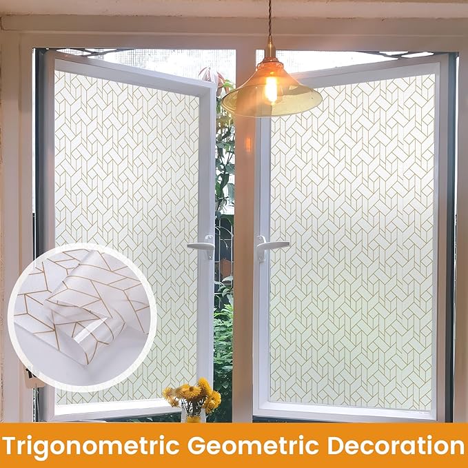 DKTIE Geometric Art Stained Glass Window Film Bathroom Window Privacy Film Frosted Glass Static Clings Non Adhesive with Installation Tools, Modern Home Improvement Style (S120, 17.7'' x 78.7'')