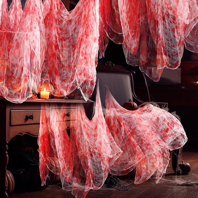 Boao Halloween Cheese cloth 85 x 197 Inch Bloody Cheesecloth Roll for Crafts Large Cotton Muslin Gauze Fabric for Halloween Outdoor & Indoor Spooky Decoration