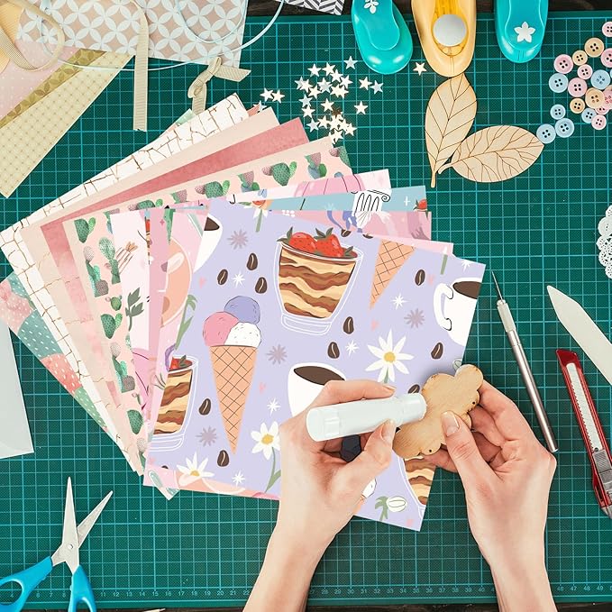 48 Sheets 24 Designs Scrapbook Paper Pad, 6"×6" Single-Sided Decopodge Craft Cardstock Paper,Scrapbooking DIY Decorative Background Cardmaking Supplies.Cactus&Cartoon