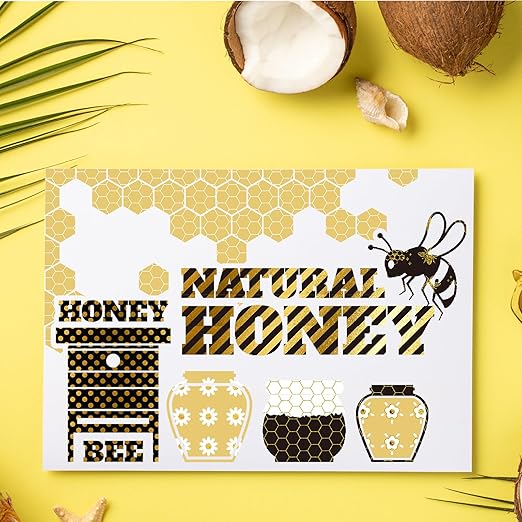 Whaline 12 Rolls Bee Washi Tape Foil Gold Honey Bee Washi Masking Tape 15mm Wide Bumblebee Honeycomb Daisy Print Decorative Adhesive Masking Tape for Scrapbook Gift Wrapping DIY Art Crafts