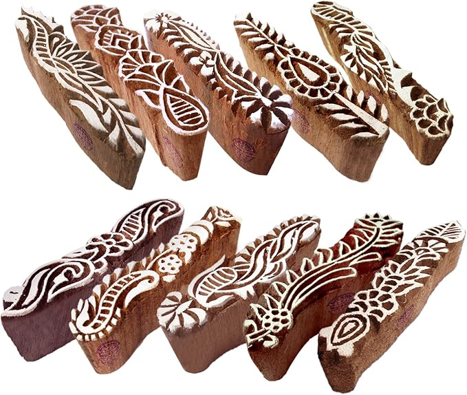 Royal Kraft Fabric Wooden Stamps Creative Border Pattern Printing Blocks (Set of 10) Htag2159