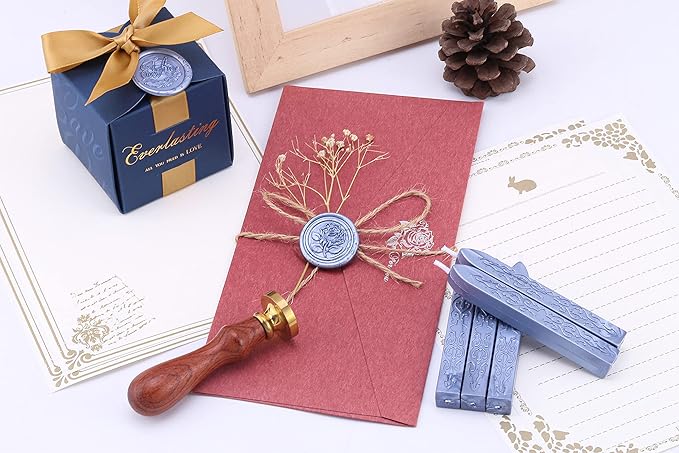Yoption 5 Pieces Metallic Blue Sealing Wax Sticks, Antique Totem Fire Manuscript Wax Seal Sticks with Wicks for Wax Seal Stamp (Metallic Blue)