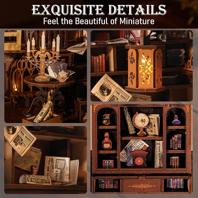 Book Nook Kits for Adults, Miniature House Dollhouse Kit for Teens, DIY Crafts for Adults, Bookshelf Decor Bookstore with LED Light, Gifts for Family and Friends