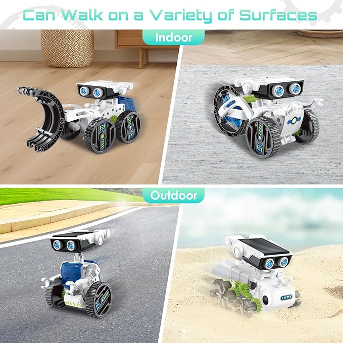 12-in-1 Solar Robot Kit for Kids 8-12, STEM Educational Building Toys with Solar & Battery Power, DIY Science Experiment Projects, Easter Birthday Gifts for Boys Girls Age 8 9 10 11 12 Years Old-Green