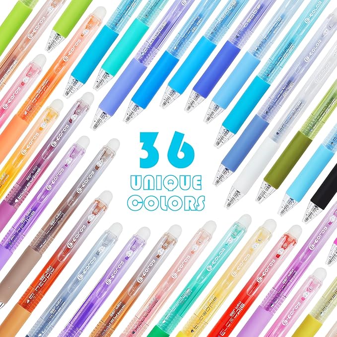 BAYTORY 36Pcs Colored Erasable Gel Pens, Fine Point 0.7mm, Retractable Assorted Colors Pen with Eraser, Smooth Writing Erasable Pens for Drawing Crossword Puzzles