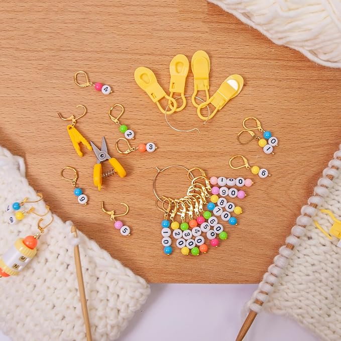NIUGRECF DIY Knitting Tool Sets 27Pcs Including Number Beads Stitch Markers/Mini Scissors/Rotation Counter/Storage Bag - for Knitting Crocheting Weaving Sewing Quilting Jewelry Making.