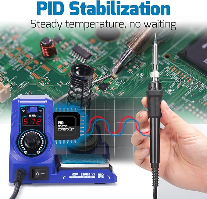WEP 926LED V3 Soldering Station 130W MAX Soldering Iron Kit with Solder Wire, 5 Soldering Tips, Tweezers, Solder Sucker, Tip Cleaner, Temperature Control, Sleep Mode, C-F Conversion