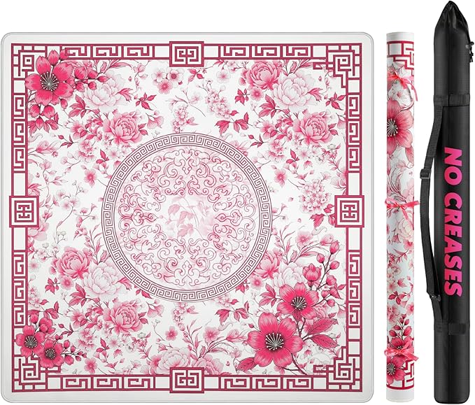Mahjong Mat for Table 33x33 Inch, No-Crease, Anti-Slip, Noise-Reducing American Mahjong Mat, Mahjong Table Mat with Carry Bag, Neoprene Mahjong Mat for Poker, Card, Board(Pink)